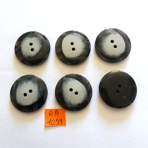 6 boutons en résine gris - 27mm - ab1099