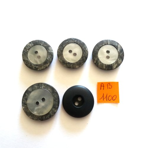 5 boutons en résine gris - 27mm et 23mm - ab1100