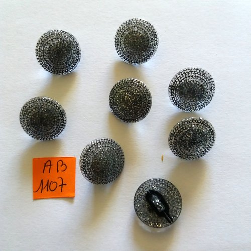 8 boutons en résine gris / argenté - 17mm - ab1107