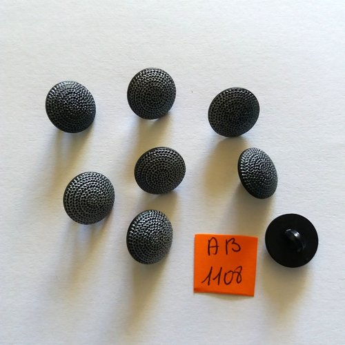 8 boutons en résine gris / argenté - 14mm - ab1108