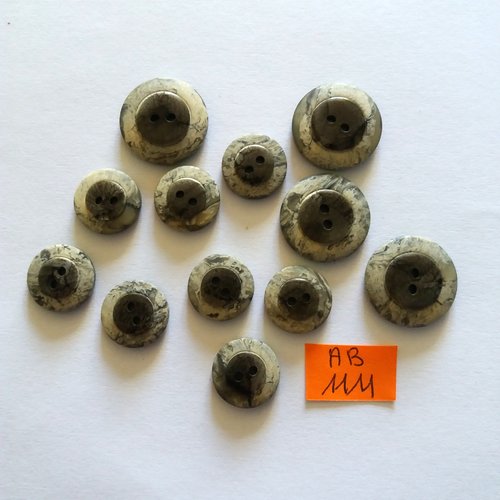 12 boutons en résine gris - 20mm et 15mm - ab1111