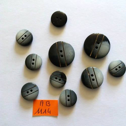 10 boutons en résine gris et noir - 22mm - 18mm et 14mm - ab1114