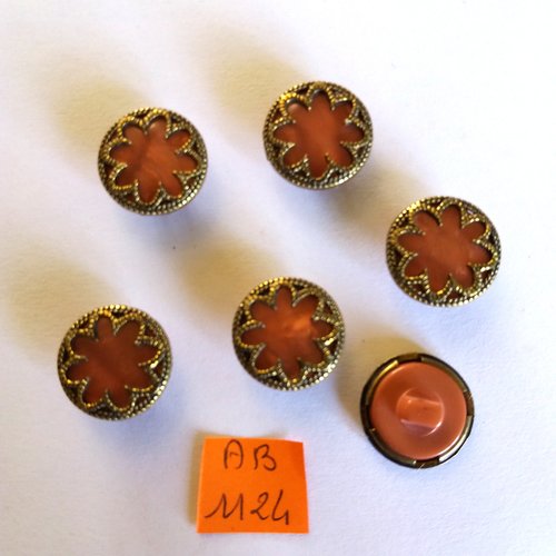 6 boutons en résine vieux rose et doré - 18mm - ab1124