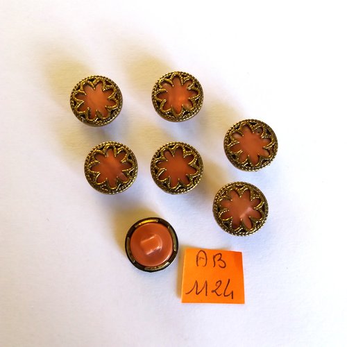 7 boutons en résine vieux rose et doré - 15mm - ab1124