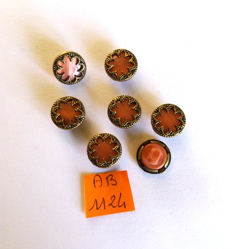 7 boutons en résine vieux rose et doré - 13mm - ab1124