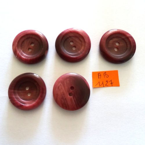 5 boutons en résine rouge/rose foncé - 28mm - ab1127