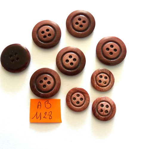 9 boutons en résine marron - 20mm et 15mm - ab1128