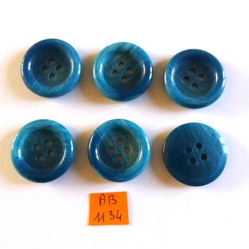 6 boutons en résine bleu - 27mm - ab1134