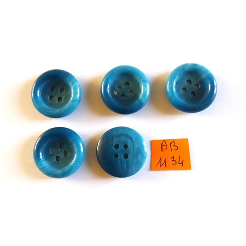 5 boutons en résine bleu - 22mm - ab1134