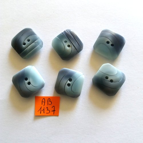 6 boutons en résine bleu - 19x19mm - ab1137