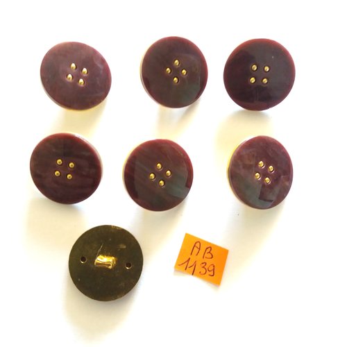 7 boutons en résine doré et violine - 23mm - ab1139