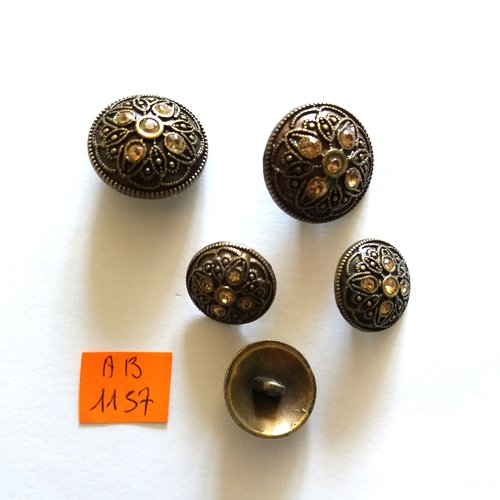 5 boutons en métal bronze + strass - 23mm et 18mm - ab1157