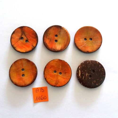 6 boutons en coco émaillé orange - 30mm - ab1160