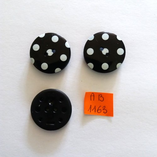 3 boutons en résine noir à pois blanc - 25mm - ab1163