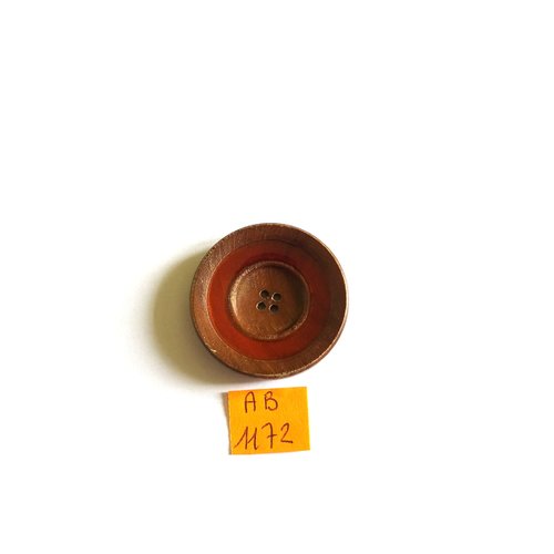 1 bouton en résine marron et rouge - 34mm - ab1172