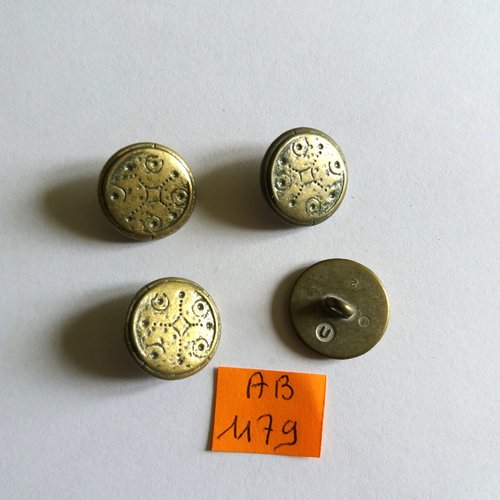 4 boutons en métal bronze- ancien - 18mm - ab1179