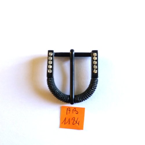 1 boucle de ceinture en métal noir + strass - 45x33mm - ab1184