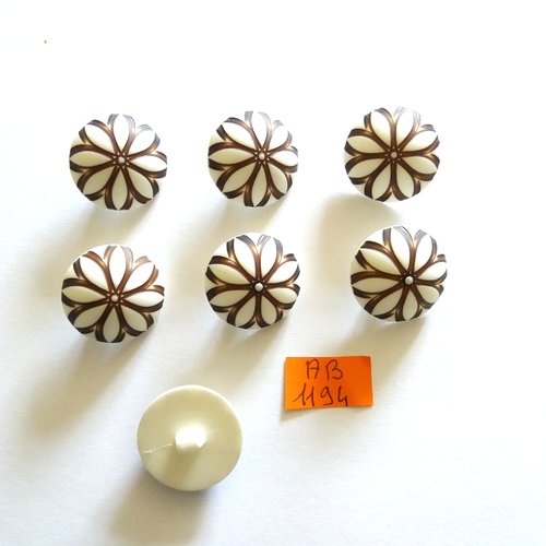 7 boutons en résine marron et blanc - rosace - 22mm - ab1194