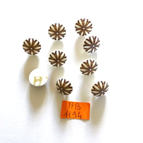 9 boutons en résine marron et blanc - rosace - 13mm - ab1194