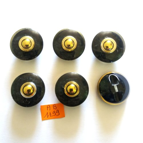 6 boutons en résine noir doré et transparent - 28mm - ab1199