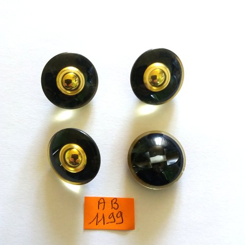 4 boutons en résine noir doré et transparent - 23mm - ab1199