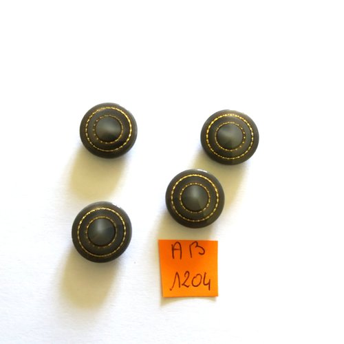 4 boutons en résine gris et doré - 18mm - ab1204