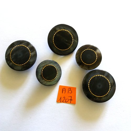 5 boutons en résine gris et doré - 28mm et 23mm - ab1207