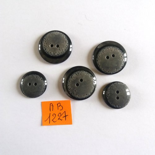 5 boutons en résine gris - 23mm et 18mm - ab1227