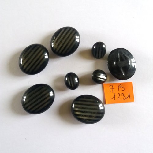 8 boutons en résine noir et gris - 19x23mm et 10x12mm - ab1231
