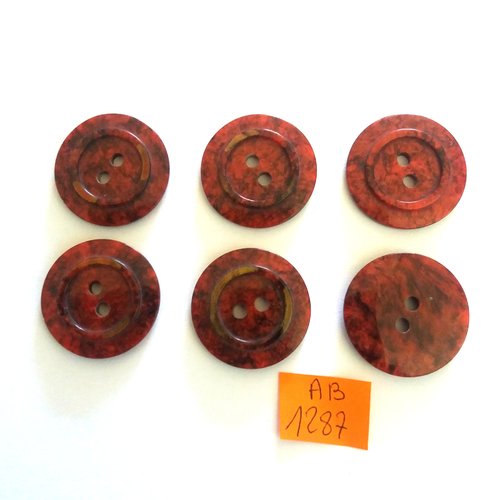 6 boutons en résine rouge/bordeaux - 27mm - ab1287
