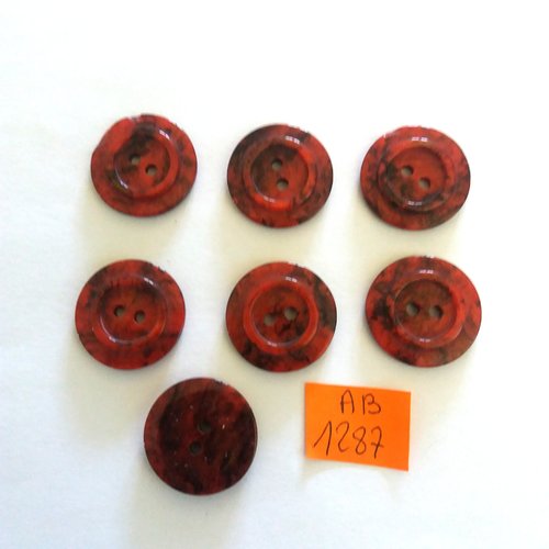 7 boutons en résine rouge/bordeaux - 22mm - ab1287