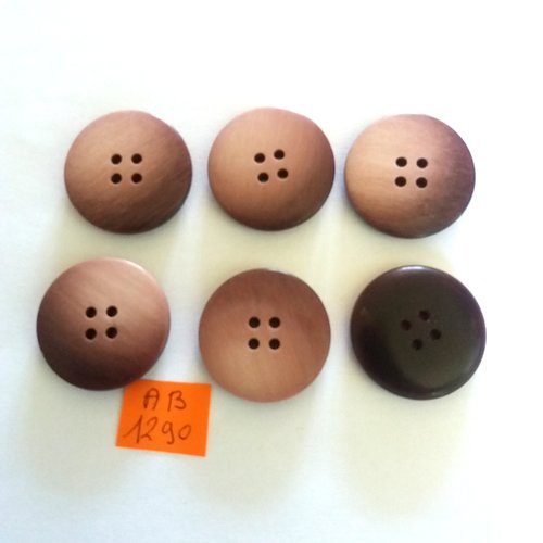 6 boutons en résine marron/rose - 27mm - ab1290
