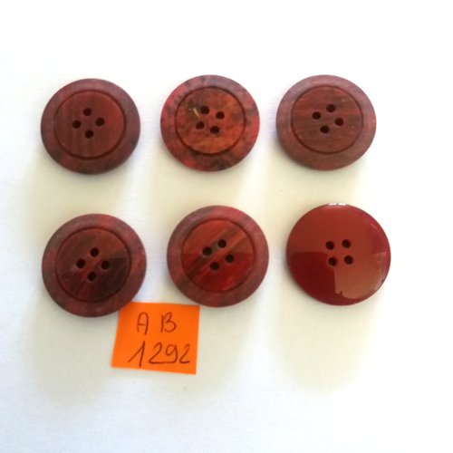 6 boutons en résine rouge foncé - 22mm - ab1292