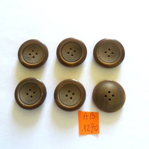 6 boutons en résine marron - 27mm - ab1270