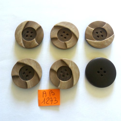 6 boutons en résine marron - 27mm - ab1273