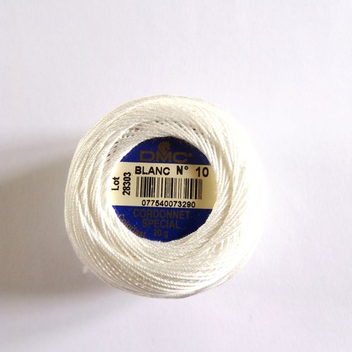 Fil coton pour crochet - cordonnet spécial - blanc n°10 - dmc - ab1616