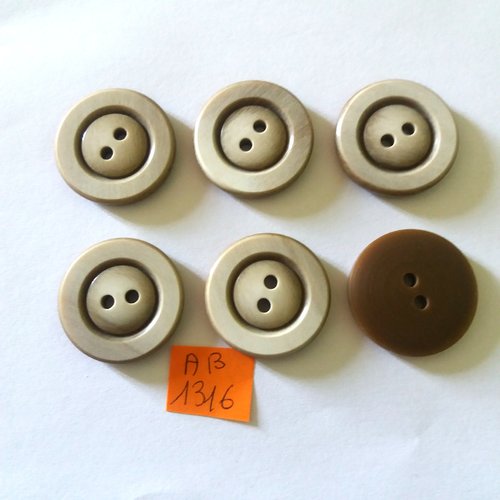 6 boutons en résine marron et beige - 28mm - ab1316