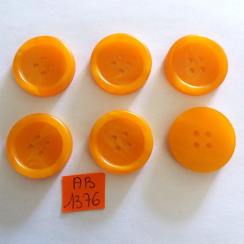 6 boutons en résine orange - 27mm - ab1376