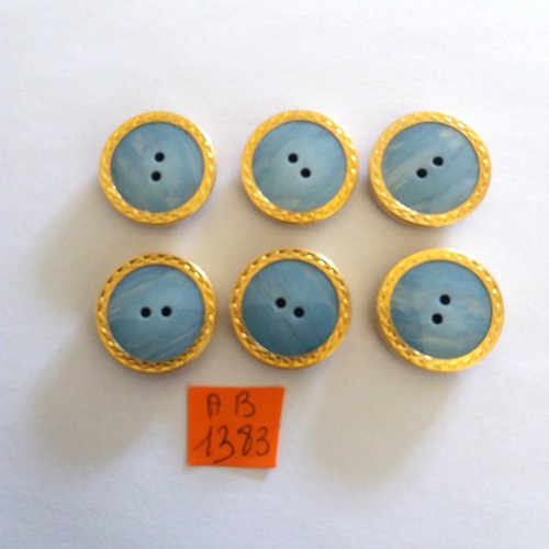 6 boutons en résine bleu et doré - 23mm - ab1383