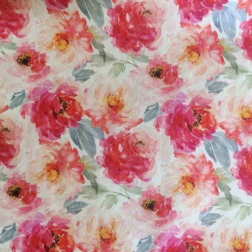 Coupon tissu stenzo popeline de coton - grosses fleurs rose - 50x50cm