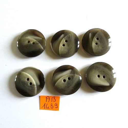 6 boutons en résine gris - 27mm - ab1439