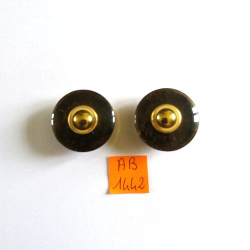2 boutons en résine marron transparent  et doré - 28mm - ab1442