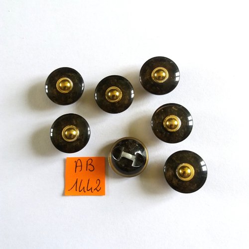 7 boutons en résine marron transparent  et doré - 18mm - ab1442