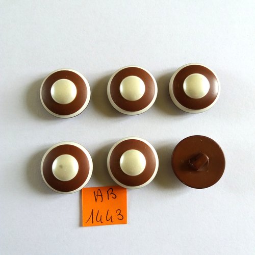 6 boutons en résine marron et blanc - 23mm - ab1443