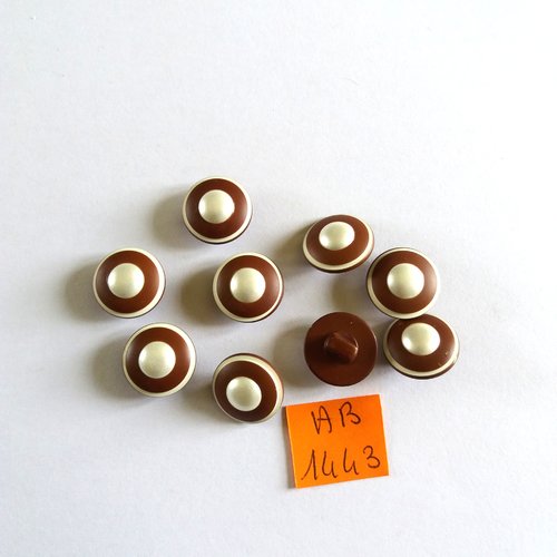 9 boutons en résine marron et blanc - 15mm - ab1443