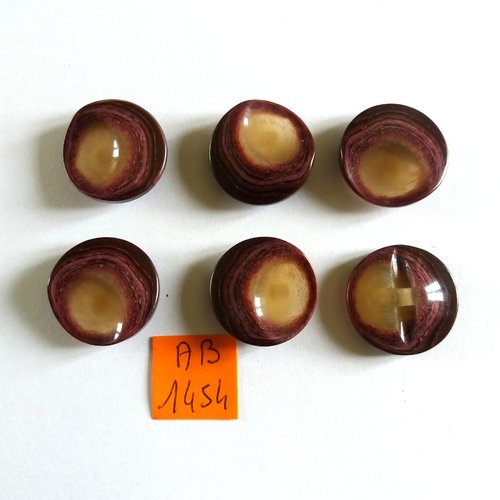 6 boutons en résine violet et beige - 22mm - ab1454