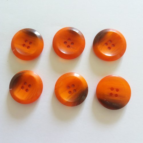 6 boutons en résine orange et marron - ancien - 28mm - 1061mp