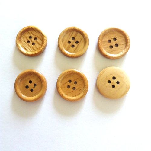 6 boutons en bois marron - ancien - 23mm - 1077mp