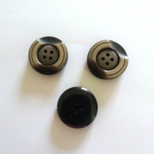 3 boutons en résine marron et beige - ancien - 27mm - 1085mp