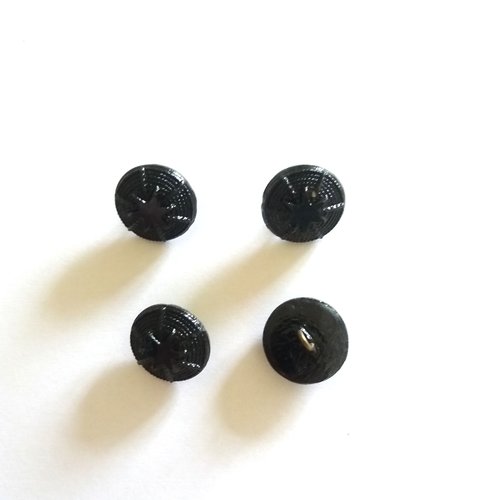 4 boutons en verre noir - ancien - 19mm - 1091mp